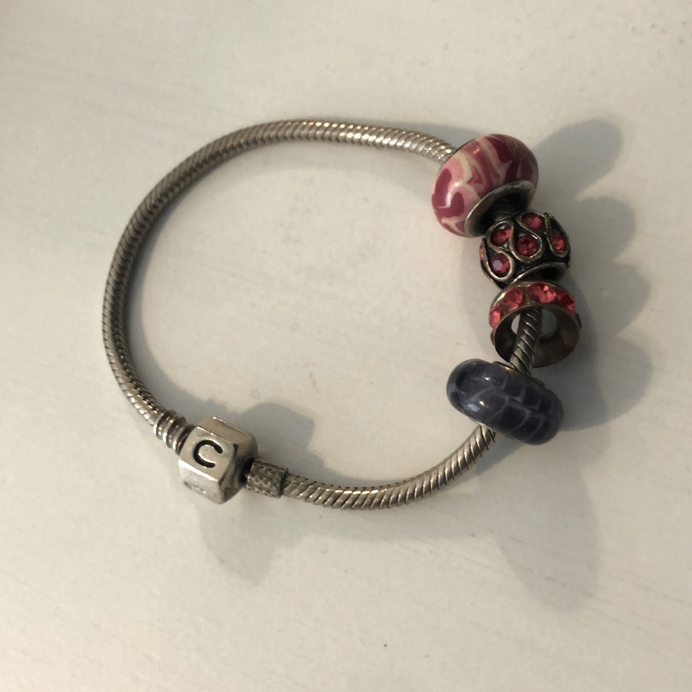 SILVER pandora like charm bracelet w/ 4 charms